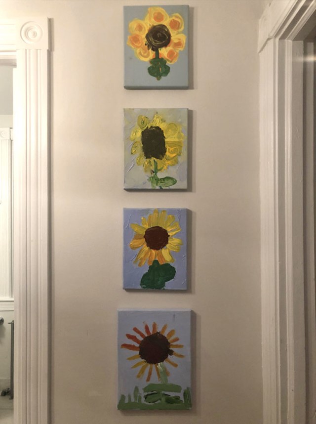 Slike istog suncokreta svakog od moje četvero djece, a sve su slikane u istoj dobi - kada je svako dijete imalo 5 godina