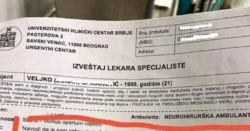 Nalaz iz Srbije širi se Fejsom, morate vidjeti kako je Veljko zaradio ozljedu glave