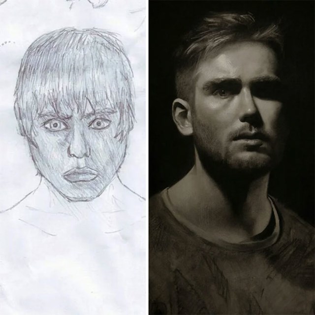 Dva autoportreta koja sam nacrtao iz ogledala u razmaku od 10 godina, sa 13 i 23 godine