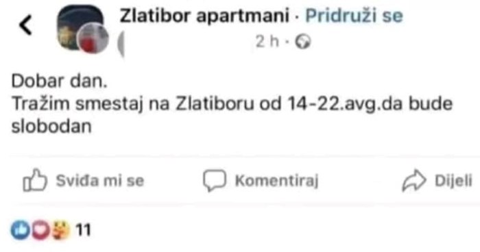 Tip je tražio apartman na Zlatiboru u udarnom terminu, odgovor iznajmljivača nasmijao je regiju