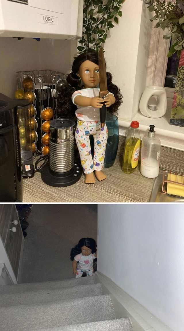 Djed i baka su joj poklonili ovu jezivu lutku. Sad nam je razmješta po kući i plaši nas