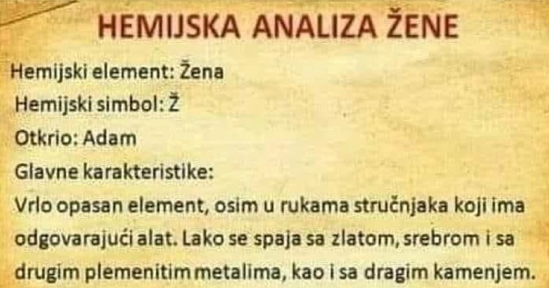 Netko je opisao žene kao kemijski element, ima baš bisera od dosjetki