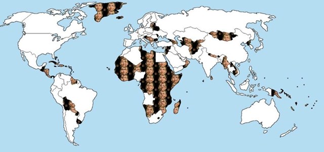 Zemlje od kojih je Bill Gates bogatiji označene su slikom Billa Gatesa nasmijanog