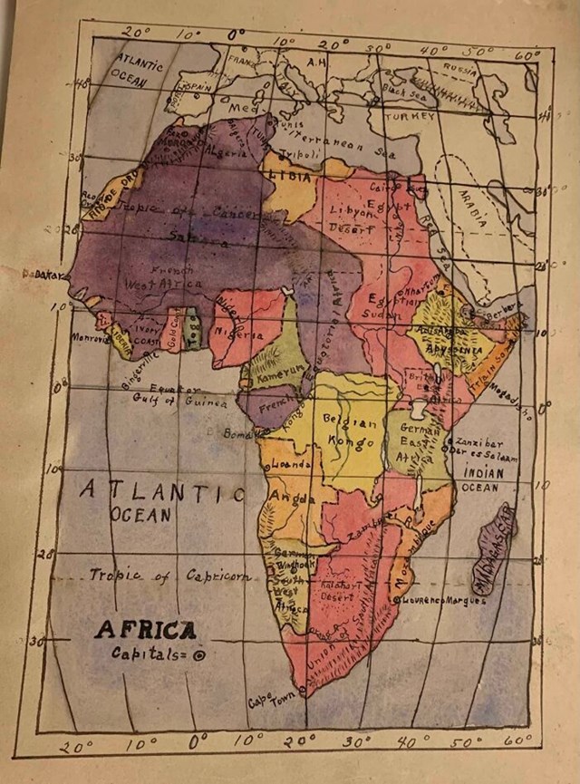 Moj pradjed je nacrtao ovu kartu Afrike 1910-ih. Mislio sam da bi vam se moglo svidjeti