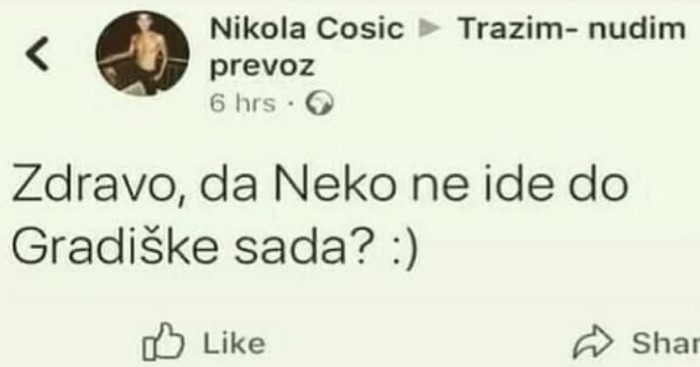 Lik je tražio prijevoz u FB grupi, odgovor koji je dobio prepričavat će se godinama!