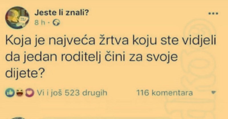 Na Fejsu se raspravljalo o žrtvovanju roditelja za djecu, priča jednog tipa je pokorila sve ostale!