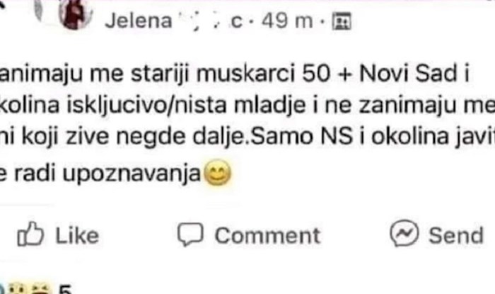 Novosađanka je tražila potencijalne partnere starije od 50 godina. Hit komentar je oduševio regiju!