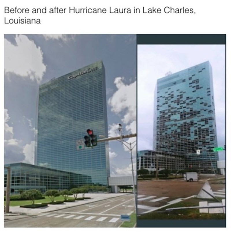 Zgrada prije i poslije uragana