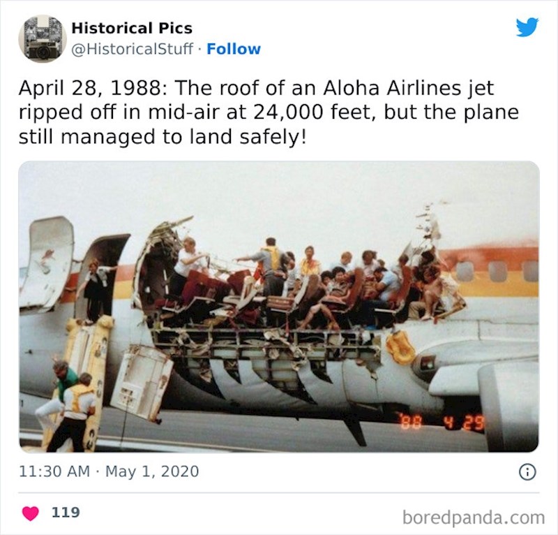 Iako im se otkinuo krov usred leta, pilot Aloha Airlinesa uspio je prizemljiti avion i spasiti putnike