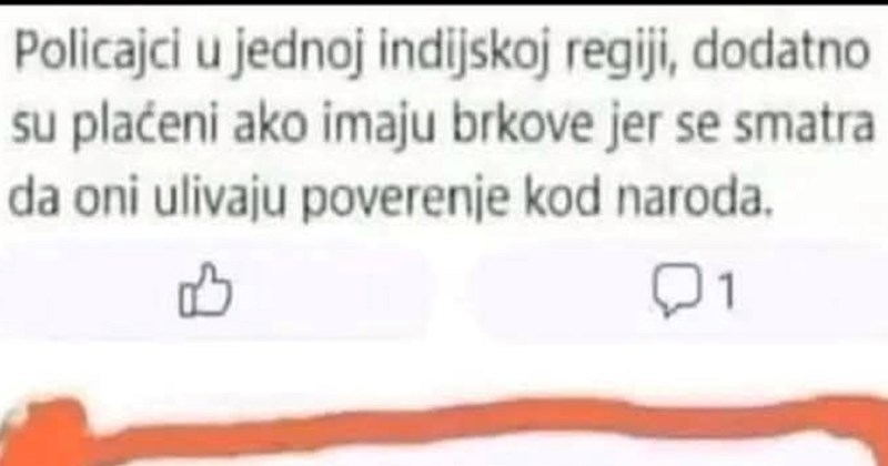 Zanimljivost o policiji, brkovima i povjerenju, nagnala je tipa na urnebesan komentar. Hit je!