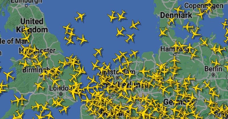 Karta prikazuje kako je izgledao zračni prostor nad Europom za vrijeme otvaranja OI u Parizu