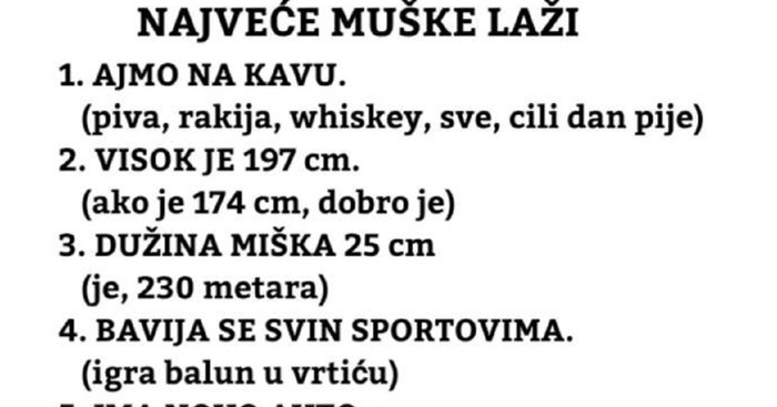 Netko je napravio popis najvećih laži muškaraca i žena i oduševio Fejs, morate vidjeti!