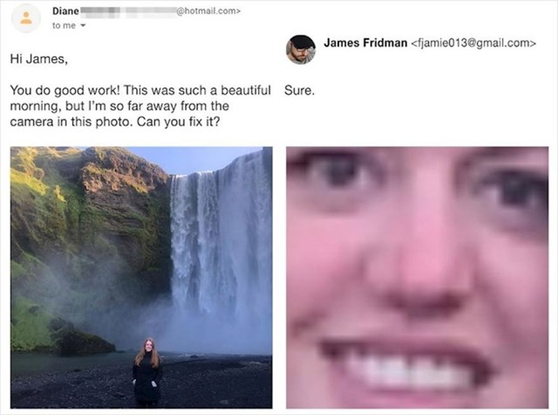 Možeš li napraviti da nisam tako daleko od aparata?