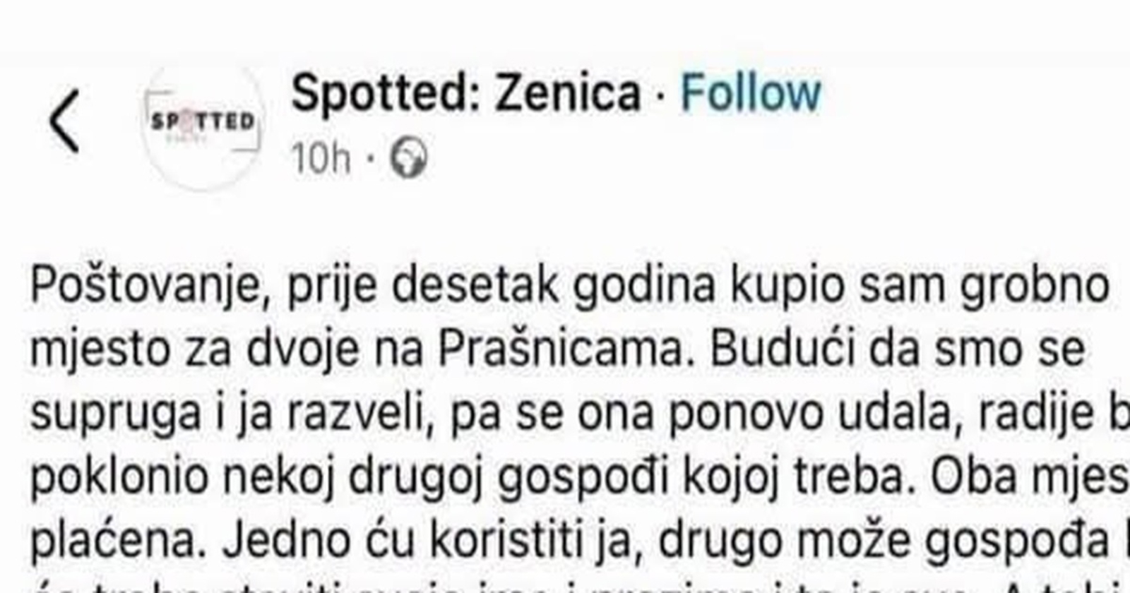 Tip poklanja grobno mjesto do sebe jer ga je žena ostavila, urnebesan komentar nasmijao je regiju
