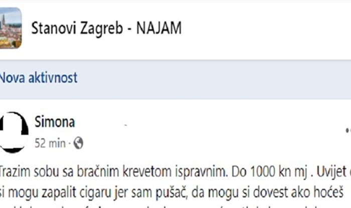 Cura traži stan u Zagrebu, a oglas je postao hit zbog uvjeta koje je postavila najmodavcu