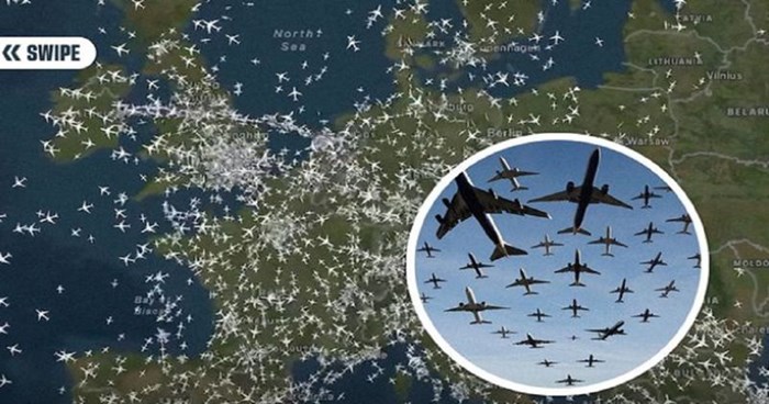 Snimka prikazuje dva sata zračnog prometa iznad Europe, fascinantna je