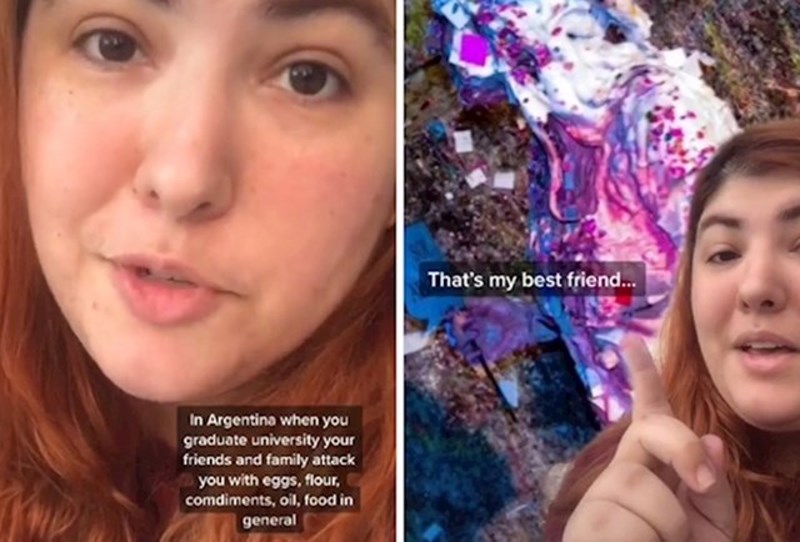 Osobu koja je upravo diplomirala u Argentini je normalno gađati hranom i bojama