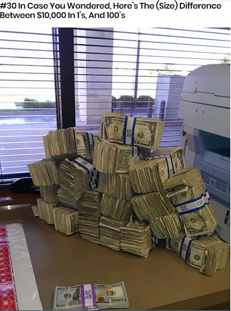 Obje hrpe vrijede isto: 10 000 $ u apoenima od 1$ i 100$