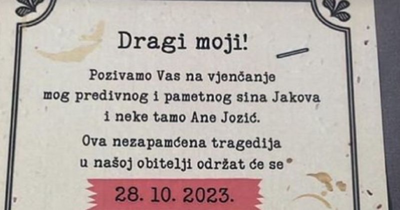 Bizarna pozivnica za vjenčanje širi se Hrvatskom, odmah ćete vidjeti zašto je toliki hit