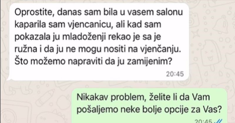 Cura je morala promijeniti vjenčanicu na zahtjev budućeg muža, morate vidjeti odgovor salona