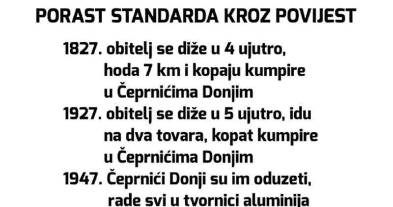 Netko je urnebesno opisao porast standarda kroz povijest i postao hit na Fejsu, morate vidjeti