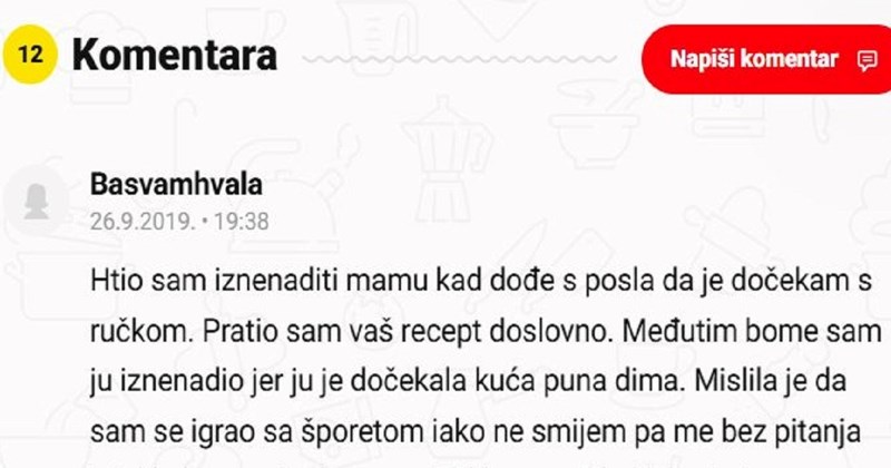 Svi dijele urnebesan komentar ispod jednog recepta sa Coolinarike, totalni je hit