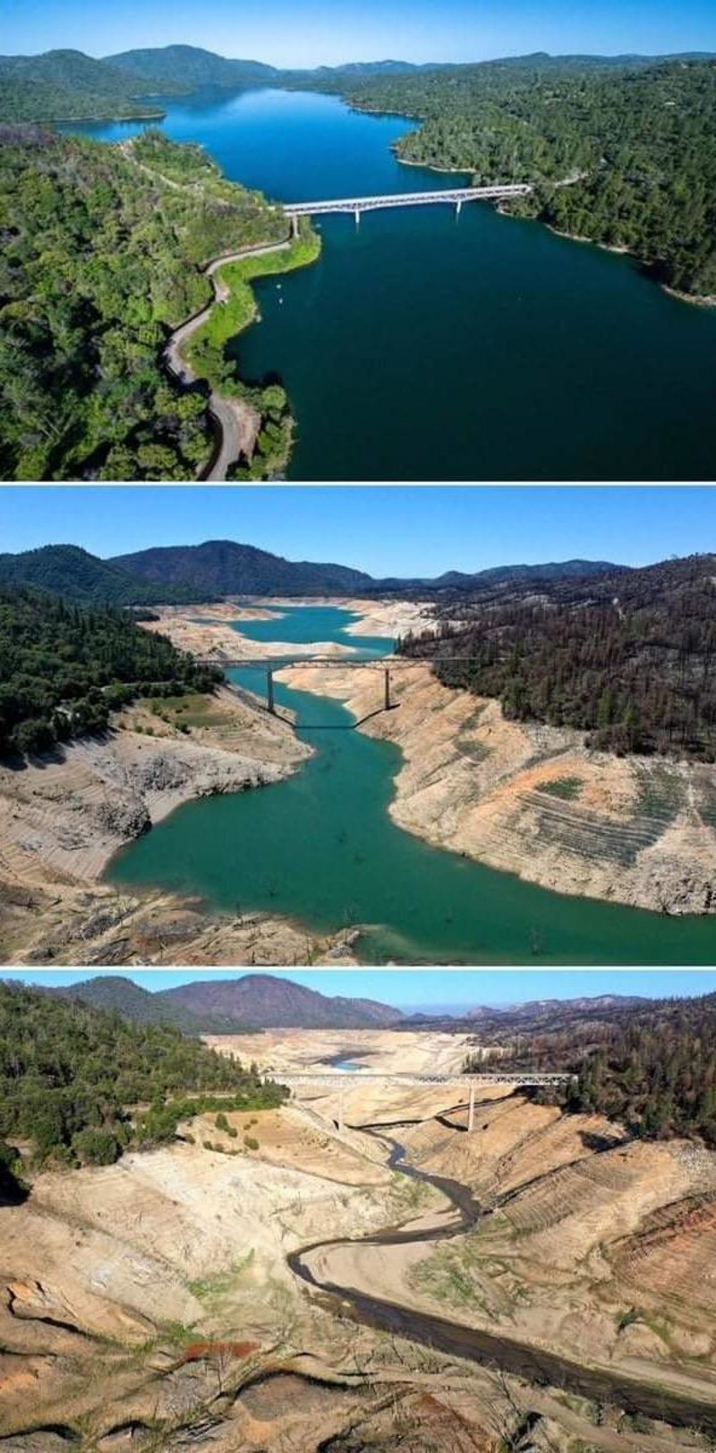 Jezero Oroville za vrijeme kišne sezone i praktički pretvoreno u pustinju 3 godine kasnije