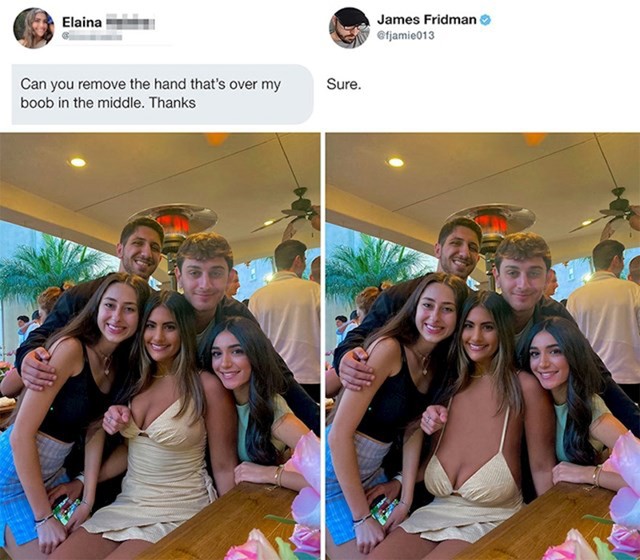Djevojka je zatražila da riješi ovu situaciju jer izgleda kao da joj miluju grudi, James je i njoj pomogao.