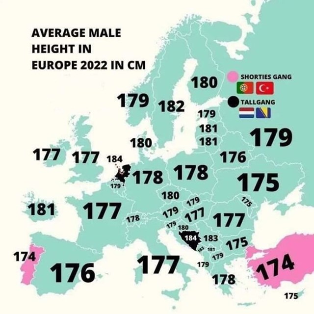Prosječna visina europskih muškaraca