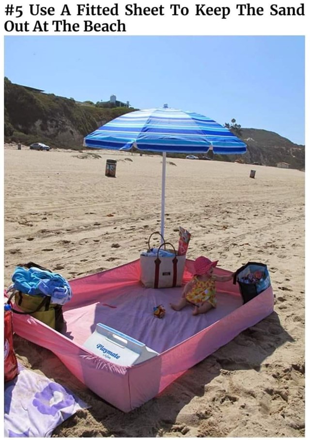 Ako ne želite pijesak po cijelom autu i kući nakon odlaska na plažu, napravite "bazen" od plahte s gumicom
