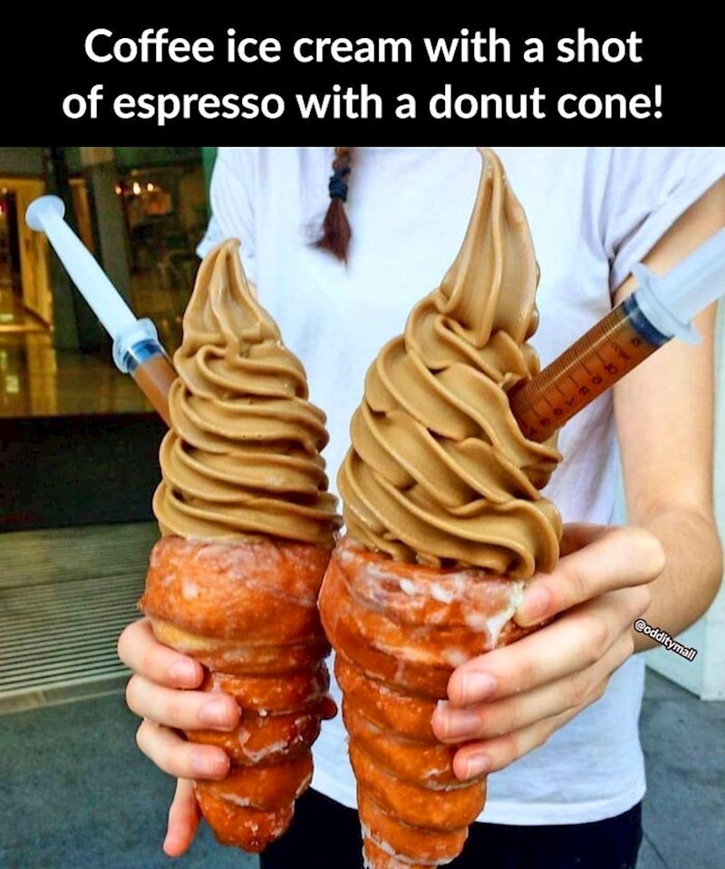WOW!!! Sladoled od kave s dozom espressa u kornetu od krafne. Dijabetes, here I come!