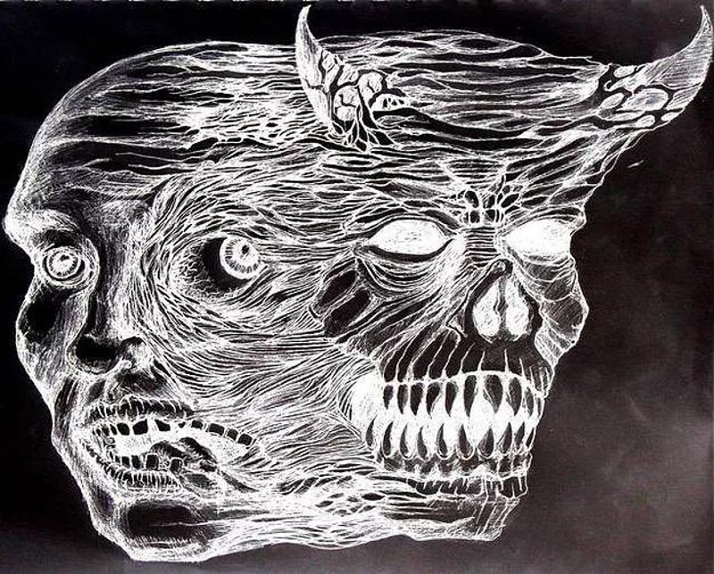 Crtež iz 1950-ih Erika Baumanna, shizofrenog pacijenta, u kojem je ilustrirao vlastiti um.