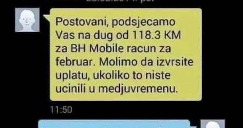 Bosanac je dobio poruku da kasni s računom za mobitel, njegov odgovor hit je u regiji