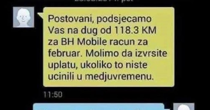 Bosanac je dobio poruku da kasni s računom za mobitel, njegov odgovor hit je u regiji