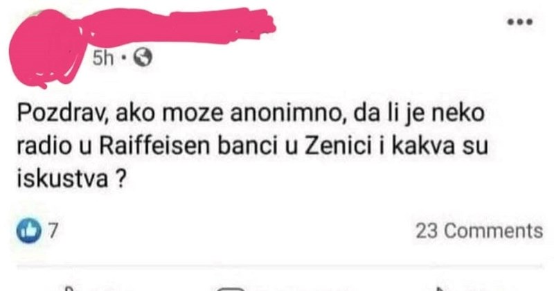 Na FB-u se raspitivala o iskustvima radnika u jednoj banci u BIH, morate vidjeti odgovor ovog tipa