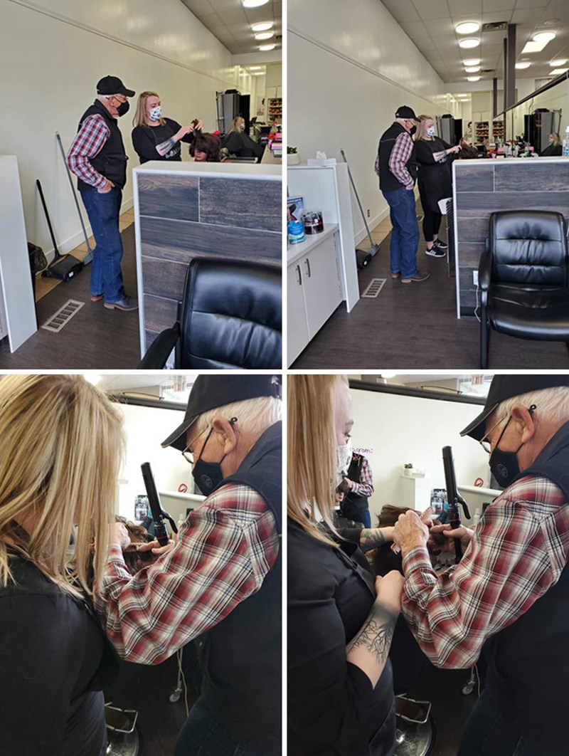 Ovaj ljupki gospodin došao je danas da nauči kako nakovrčati kosu svojoj ženi. Kaže da njegova supruga ne može zakovrčati vlastitu kosu i često se opeče