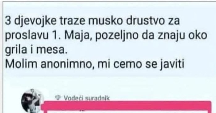 Cure traže muško društvo za proslavu Prvog maja, komentar ovog tipa teški je hit u regiji