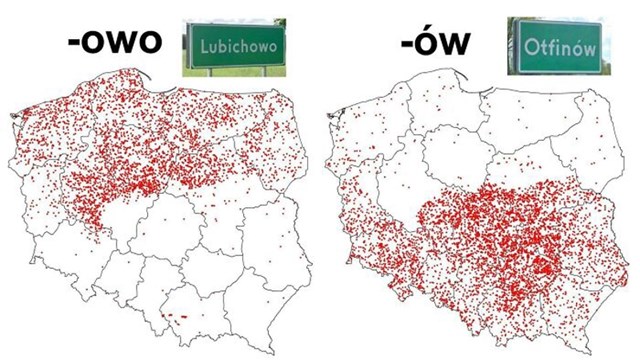 Podjela po završecima naziva mjesta u Poljskoj