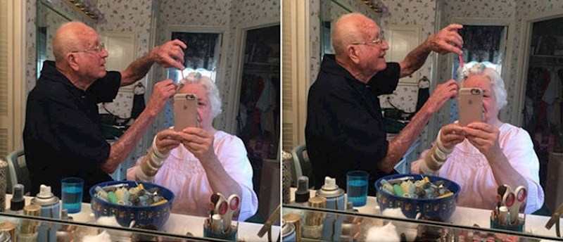 "Moja baka nije mogla sama napraviti frizuru zbog operacije pa je moj deda uskočio. Čak je i napravio odličan posao!"