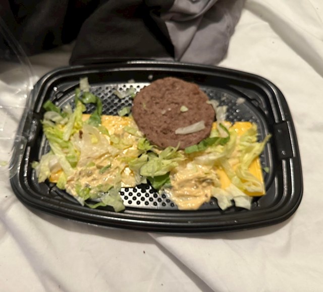 6. "Naručila sam burger, nisam mogla vjerovati što su mi poslali. Kad sam se požalila tražili su me dokaz, a onda nisu vjerovali da mi je ovo dostavljeno"