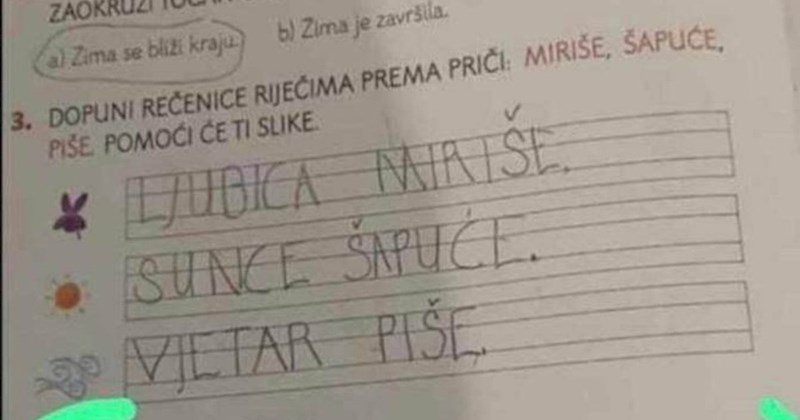 Djeca u zadaći trebala postaviti pitanje vjetru, odgovor jednog dječaka apsolutni je hit na Fejsu