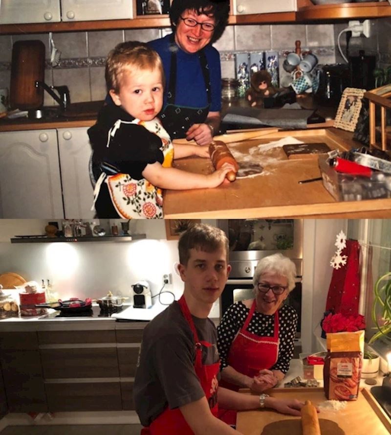 4. "Fotka moje bake i tada dvogodišnjaka kad su pekli medenjake, i gotovo ista takva fotografija nakon 15 godina."