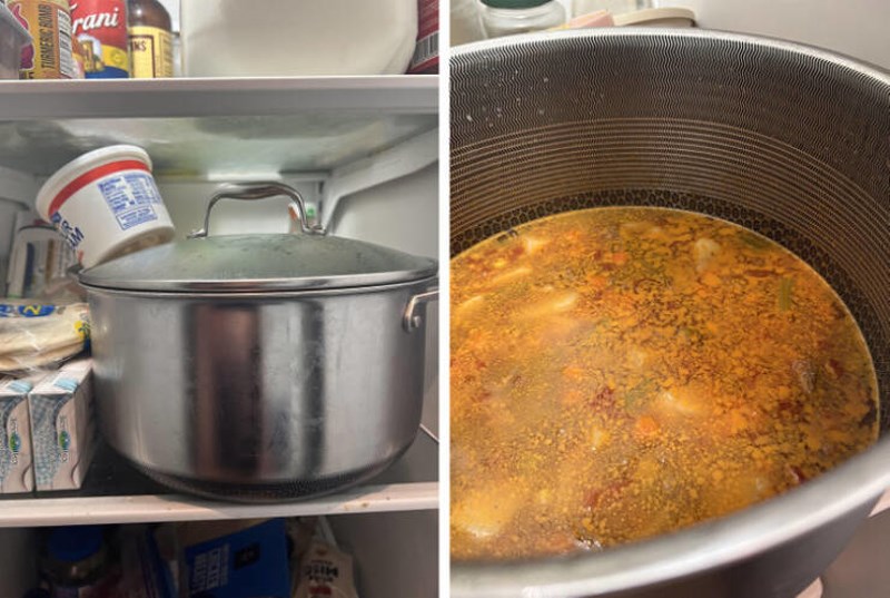 "Moja mama uvijek ostatke hrane stavlja u hladnjak u loncu ili tavi u kojoj ih je pripremala. Čak i ako je ostalo toliko malo da stane u posudicu, ona će radije staviti cijeli lonac i zauzeti puno više mjesta."