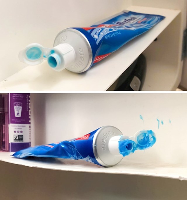 13. "Razlika između moje (prva slika) i paste za zube moje djevojke (druga slika)"
