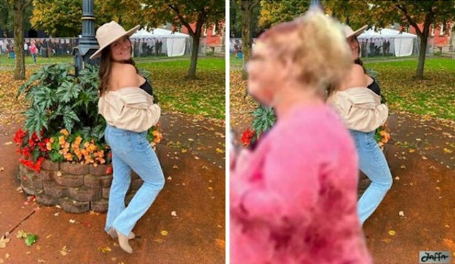 Smetala joj je žena u ružičastoj majici u pozadini pa su je dobila ovu fotografiju