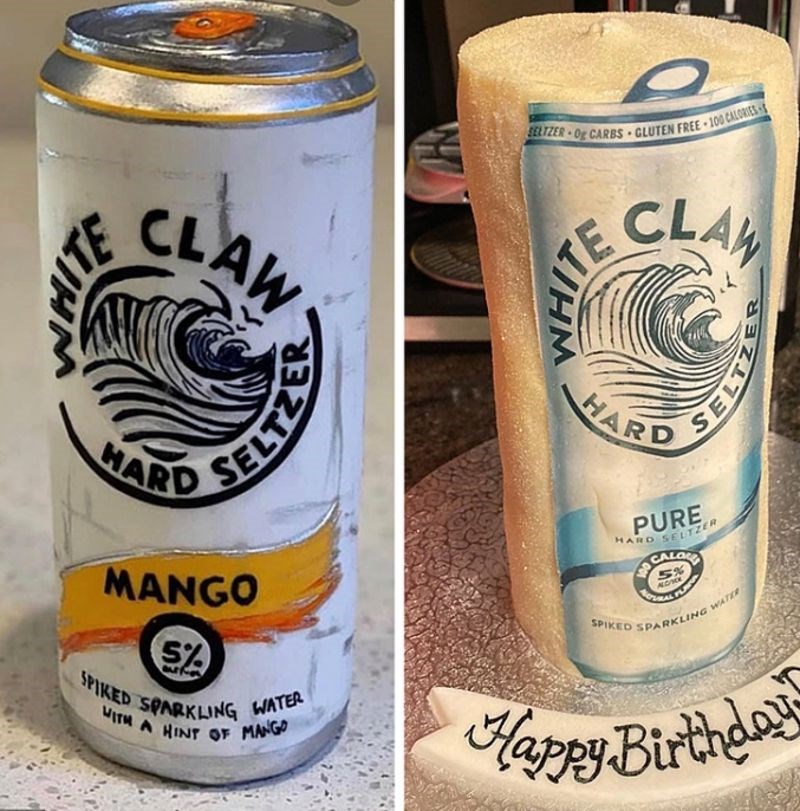 1. "Moja djevojka je potrošila sto dolara da mi netko napravi White Claw tortu za rođendan. Prvo je slika za inspiraciju, a drugo torta."