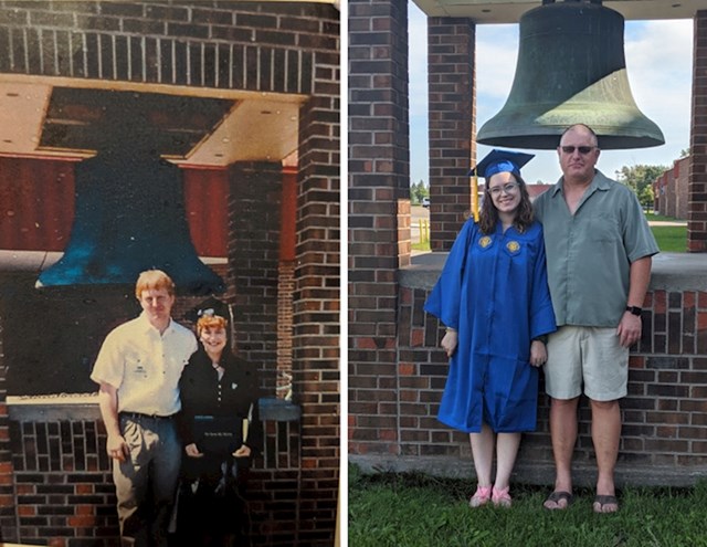 "Prva slika je slika mojih roditelja na maminoj promociji, a na drugoj sam ja s tatom na istom mjestu"