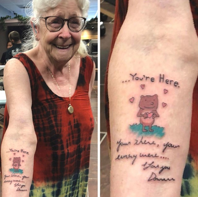 9. "Nakon što joj je sin preminuo, odlučila je tetovirati poruku i crtež iz posljednje čestitke koju joj je napisao"