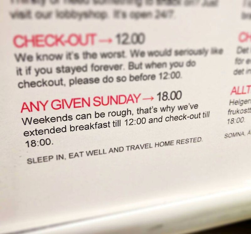 Ovaj hotel ima produljeni doručak i odjavu iz hotelske sobe u nedjelju