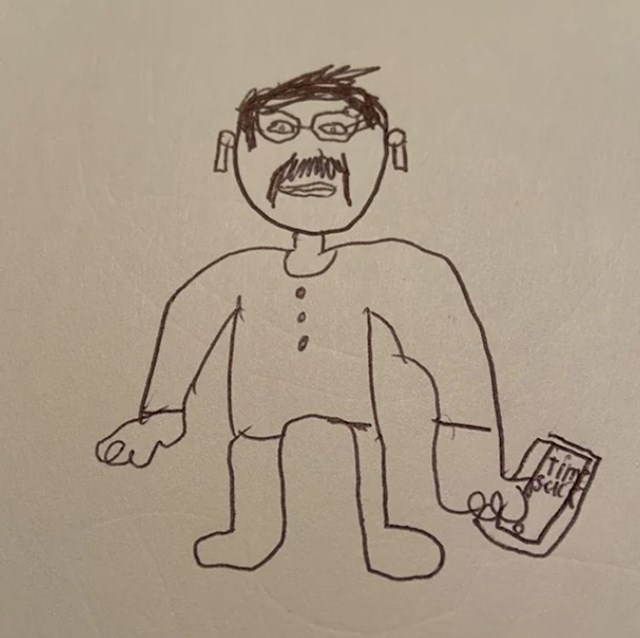"Moj sin me odlučio nacrtati, neke dijelove je čak i pogodio. Pod time mislim na brkove"
